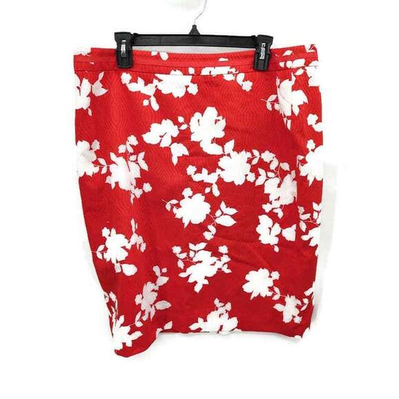 Talbots red and white floral print pencil style skirt - Picture 1 of 3